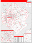 San Antonio-New Braunfels Metro Area Wall Map Red Line Style